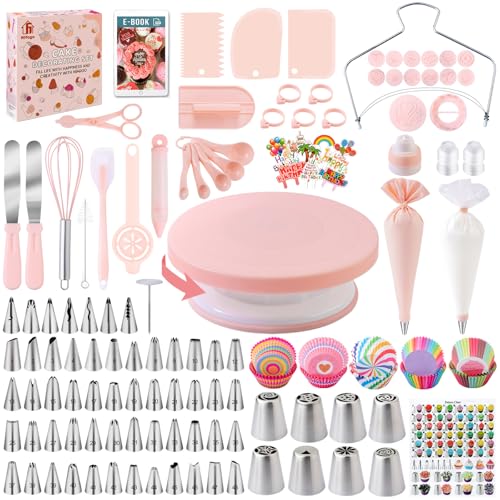Nifogo Cake Decorating Supplies Kit Tools 356pcs Baking Accessories with Cake Turntable Pastry Piping Bag Piping Icing Tips for Beginners - Image 1