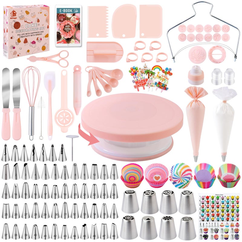 Nifogo Cake Decorating Supplies Kit Tools 356pcs Baking Accessories with Cake Turntable Pastry Piping Bag Piping Icing Tips for Beginners - Image 2
