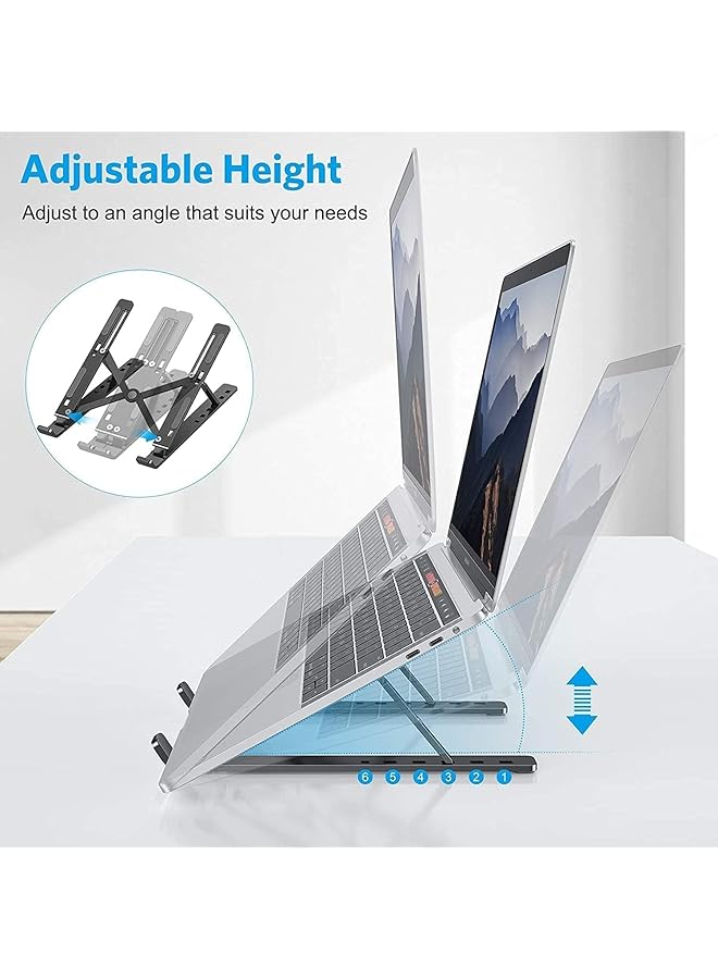erorex Laptop Stand 6 Levels Of Height Adjustable Laptop Stand For Desk Portable Foldable Aluminum Ventilated Laptop Riser Silicone Non Slip Notebook Riser Mount 10 17 Inch Black  - Image 4