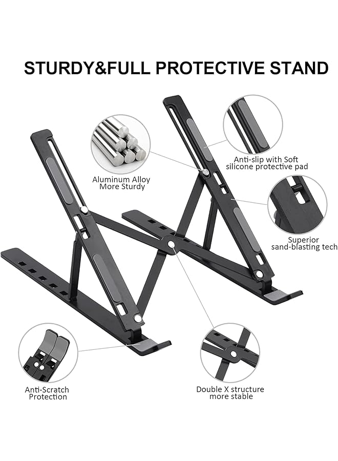 erorex Laptop Stand 6 Levels Of Height Adjustable Laptop Stand For Desk Portable Foldable Aluminum Ventilated Laptop Riser Silicone Non Slip Notebook Riser Mount 10 17 Inch Black  - Image 5