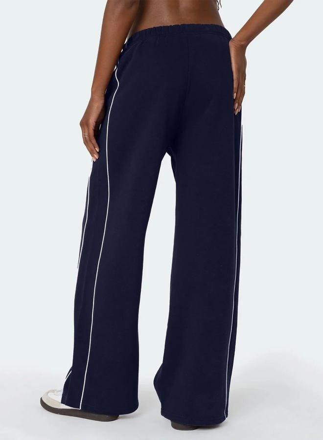 HeSaYep Women's Fleece Lined Wide Leg Sweatpants Winter Thermal Warm Baggy Straight Leg Sweat Pants with Pockets, Navy Blue, S - Image 2
