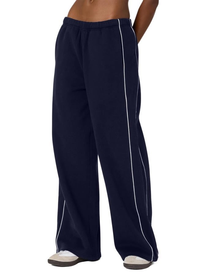 HeSaYep Women's Fleece Lined Wide Leg Sweatpants Winter Thermal Warm Baggy Straight Leg Sweat Pants with Pockets, Navy Blue, S - Image 1
