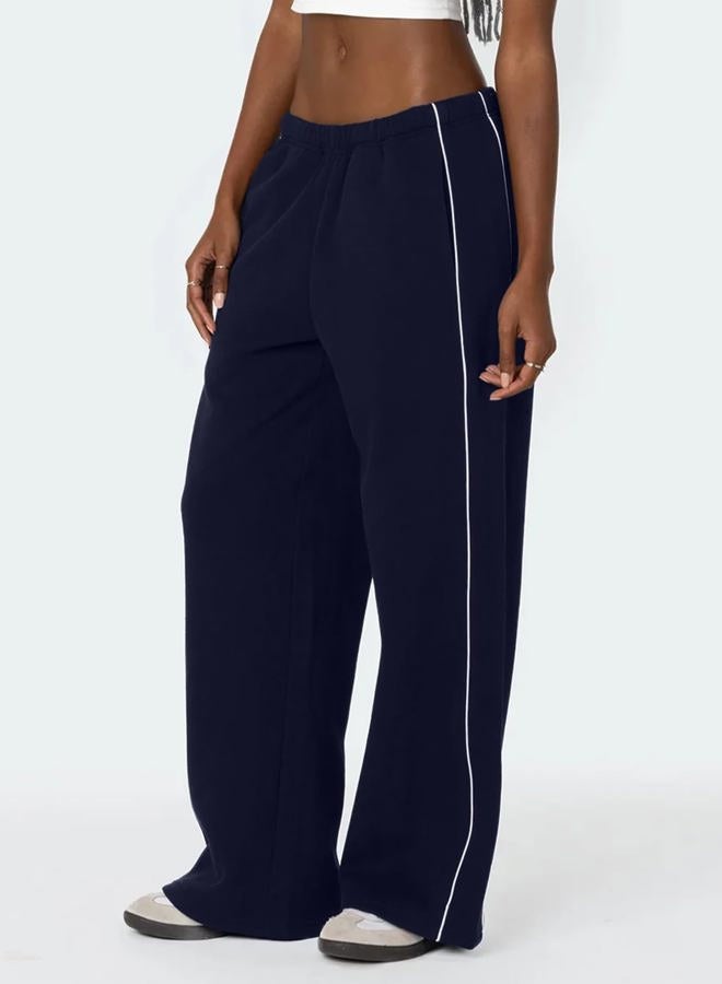 HeSaYep Women's Fleece Lined Wide Leg Sweatpants Winter Thermal Warm Baggy Straight Leg Sweat Pants with Pockets, Navy Blue, S - Image 5