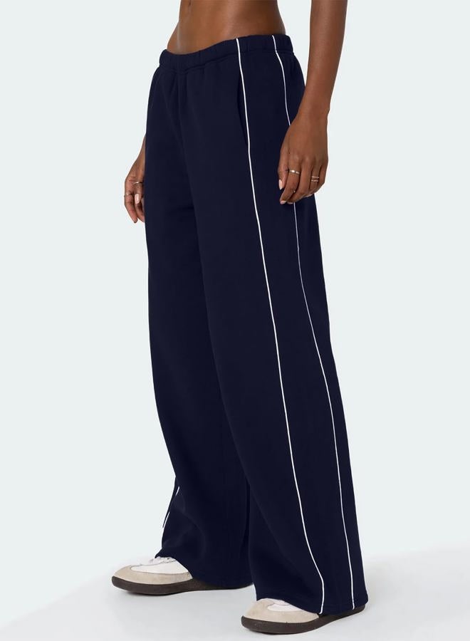 HeSaYep Women's Fleece Lined Wide Leg Sweatpants Winter Thermal Warm Baggy Straight Leg Sweat Pants with Pockets, Navy Blue, S - Image 3