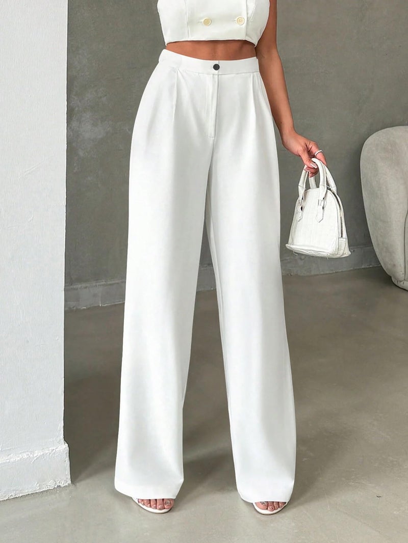 Toochki Trousers for Woman Pants Women's Formal Office Korean | White Track Pant | Straight | Cotton Spandex Stretchable Trouser | High-Waisted Bottom Wear - Image 4