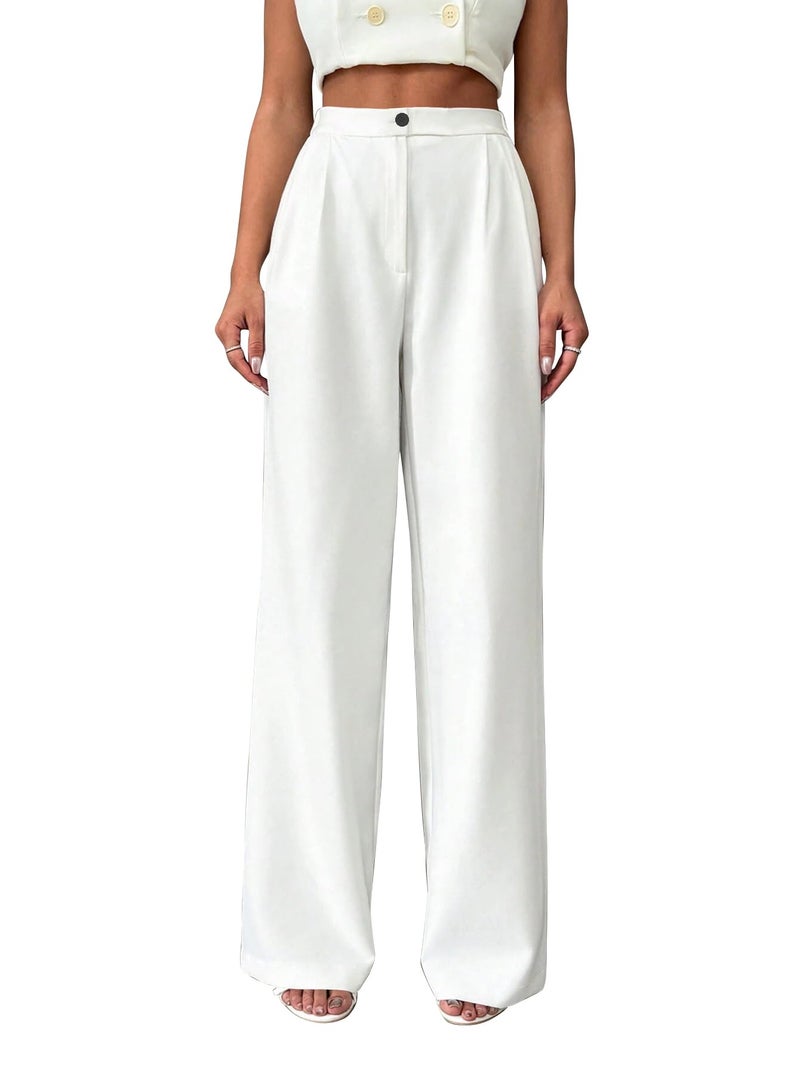 Toochki Trousers for Woman Pants Women's Formal Office Korean | White Track Pant | Straight | Cotton Spandex Stretchable Trouser | High-Waisted Bottom Wear - Image 1