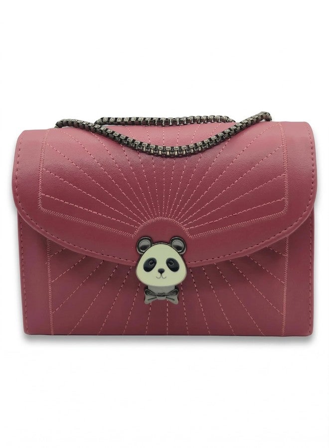 KRIFTY Quilted Sling Bag with Panda Clasp and Chain Strap Faux Leather, Crossbody Shoulder Bag For Women's/Girls (Pink) - Image 1