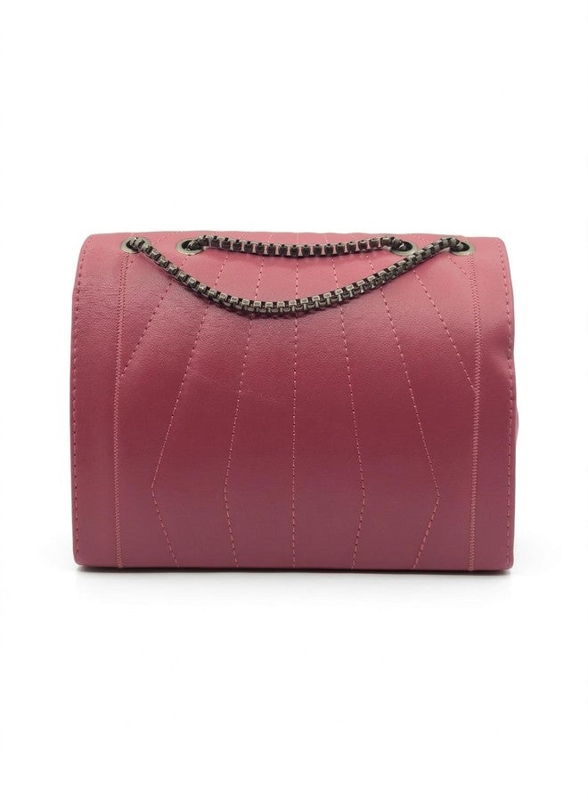 KRIFTY Quilted Sling Bag with Panda Clasp and Chain Strap Faux Leather, Crossbody Shoulder Bag For Women's/Girls (Pink) - Image 3