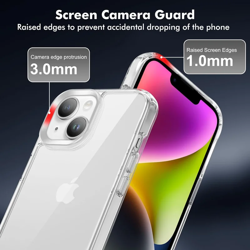Bluepeak  BluePeak iPhone 14 Case 6.1-Inch, Shockproof Bumper Phone Cover, Anti-Yellowing Clear Back Compatible with iPhone 14 (Clear)  | Best Price UAE
