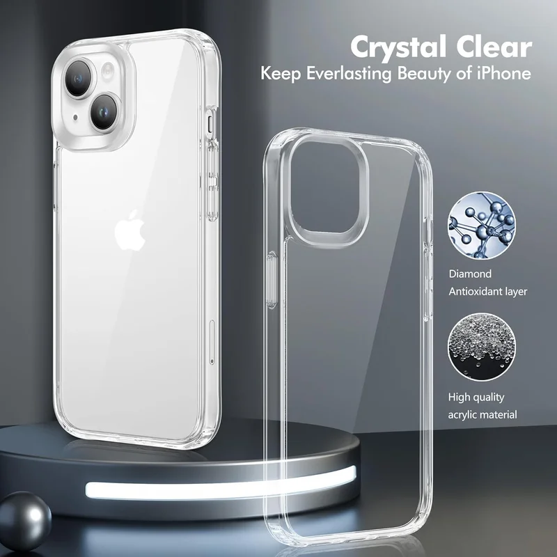 Bluepeak  BluePeak iPhone 14 Case 6.1-Inch, Shockproof Bumper Phone Cover, Anti-Yellowing Clear Back Compatible with iPhone 14 (Clear)  | Best Price UAE
