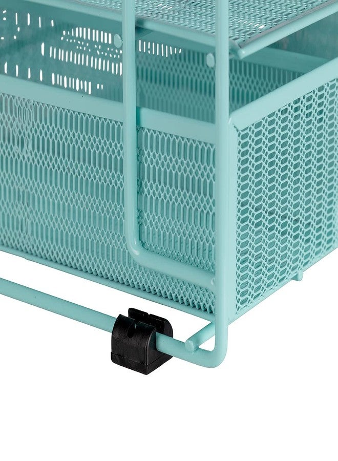 BLU MONACO Mint Green Desk Organizer With File Sorters and Drawer | Metal Mesh Desktop Storage for Office Supplies, Papers, Devices and Folders | 9.3”D x 12.5”W x 14”H All-In-One Workspace Holder - Image 5