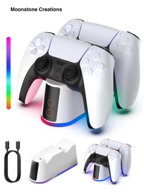 Charger Station for Sony PS5 Controller with Adjustable RGB Light, Fast Charging Dock for Playstation 5 Controller, LED Indicator, Click-in Design, Safe Intelligent Protection for PS5 Controller