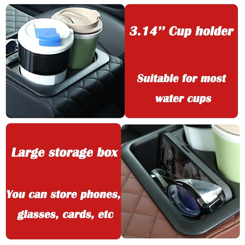 Supin Car Armrest Cushion - Multifunctional Faux Leather Armrest Cushion with Cup Holder, Phone Storage, and Ergonomic Design for All Seasons (BLack) - Image 5