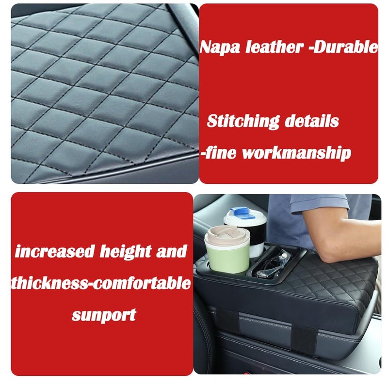 Supin Car Armrest Cushion - Multifunctional Faux Leather Armrest Cushion with Cup Holder, Phone Storage, and Ergonomic Design for All Seasons (BLack) - Image 4