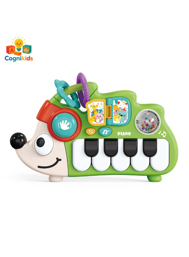 COGNIKIDS لعبة بيانو موسيقي على شكل قنفذ للأطفال - لعبة طبلة ولوحة مفاتيح مضيئة 2 في 1 مع مؤثرات صوتية، أضواء واهتزازات | لعبة نشاط للأطفال من 6-18 شهر للأولاد والبنات باللون الأخضر - Image 2