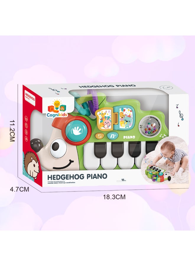 COGNIKIDS لعبة بيانو موسيقي على شكل قنفذ للأطفال - لعبة طبلة ولوحة مفاتيح مضيئة 2 في 1 مع مؤثرات صوتية، أضواء واهتزازات | لعبة نشاط للأطفال من 6-18 شهر للأولاد والبنات باللون الأخضر - Image 4