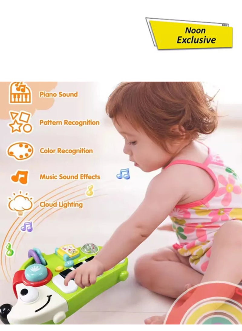 COGNIKIDS لعبة بيانو موسيقي على شكل قنفذ للأطفال - لعبة طبلة ولوحة مفاتيح مضيئة 2 في 1 مع مؤثرات صوتية، أضواء واهتزازات | لعبة نشاط للأطفال من 6-18 شهر للأولاد والبنات باللون الأخضر - Image 1