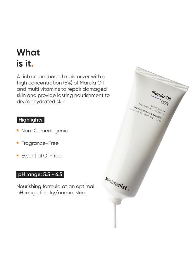 MINIMALIST Moisturizing Face Cream for Dry Skin to Normal Skin| Hyaluronic Acid and Marula Oil 5% for All Day Moisturization & Hydration, Barrier Repair Face Cream| Non Comedogenic and Acne Safe - Image 2