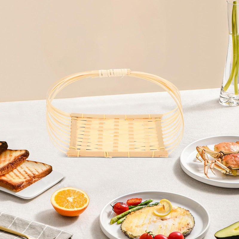 Handwoven Picnic Basket 9x16cm Natural Rattan Kitchen Fruit Snack Storage - Image 5