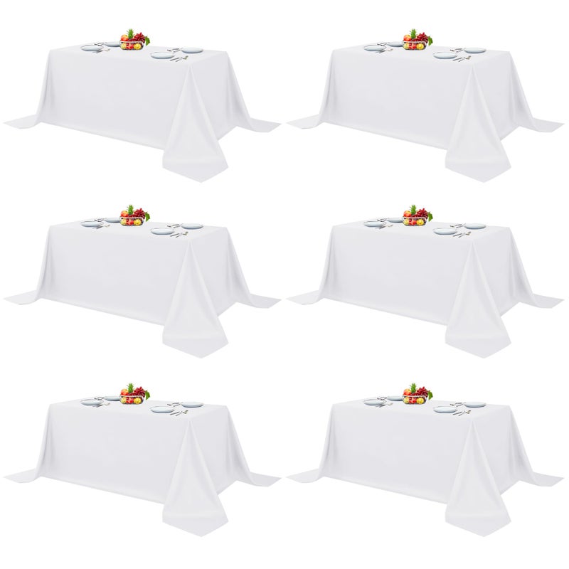 Fitable White Table Clothes for Rectangle Tables, 6 Pack - 90 x 132 Inch - Reusable and Elegant Tablecloths, Polyester Fabric Table Covers for Wedding, Party, Banquet, Formal Events - Image 1