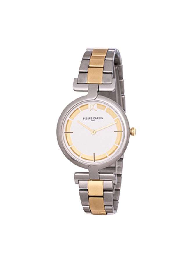 بيير كاردان ساعة نسائية من بيير كاردان بهيكل معدني فضي وسوار معدني فضي وذهبي - Image 1