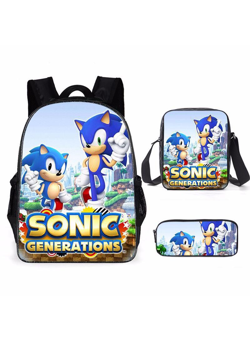 general 3-Piece Cartoon SONIC 3D Print Backpack Set - Image 1