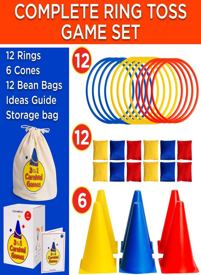 Covelico Ring Toss Game, Obstacle Course for Kids 3-5 & Birthday Party Games, Carnival Bean Bags for Tossing Gross Motor Toys for Toddlers 3-5, 12 Rings & 12 Bean Bags, 6 Cones for Kids, PE Equipment - Image 3