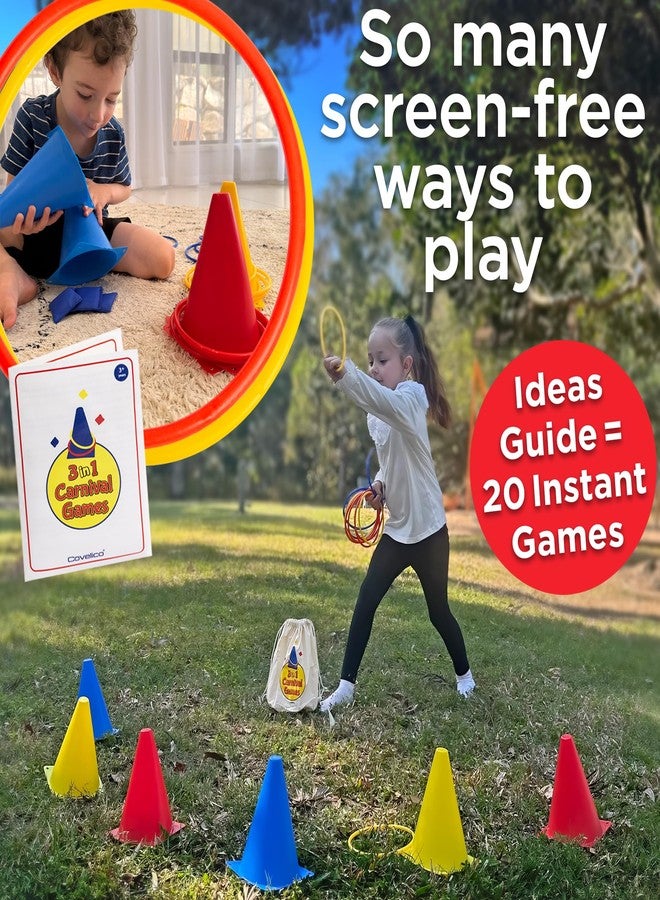 Covelico Ring Toss Game, Obstacle Course for Kids 3-5 & Birthday Party Games, Carnival Bean Bags for Tossing Gross Motor Toys for Toddlers 3-5, 12 Rings & 12 Bean Bags, 6 Cones for Kids, PE Equipment - Image 2