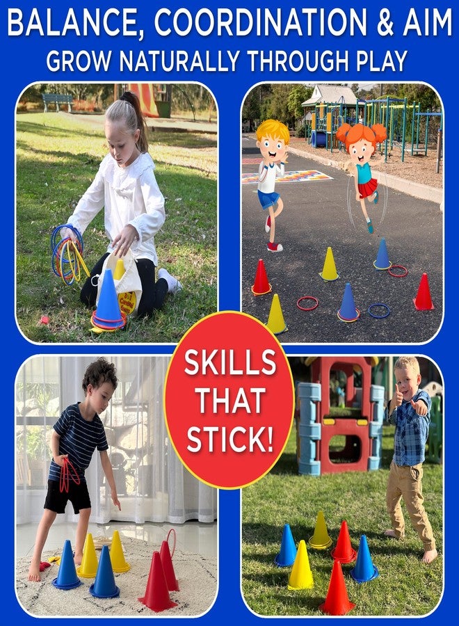 Covelico Ring Toss Game, Obstacle Course for Kids 3-5 & Birthday Party Games, Carnival Bean Bags for Tossing Gross Motor Toys for Toddlers 3-5, 12 Rings & 12 Bean Bags, 6 Cones for Kids, PE Equipment - Image 5