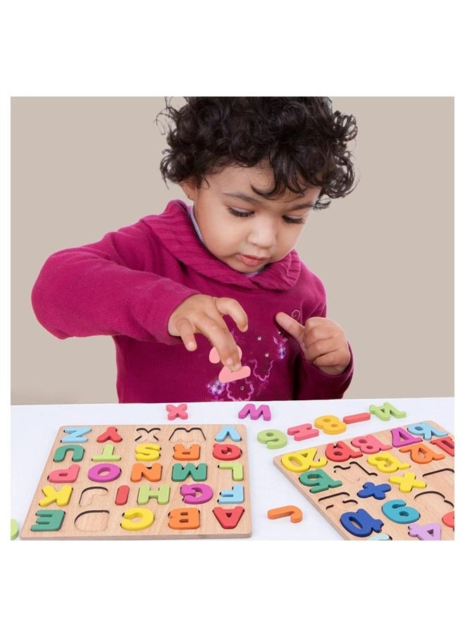 We Happy - 53 Pieces Wooden Learning Puzzle Toy for Toddlers A to Z Alphabet, 1 to 20 Counting Numbers Early Educational Boards - (Set of 2) - Image 1