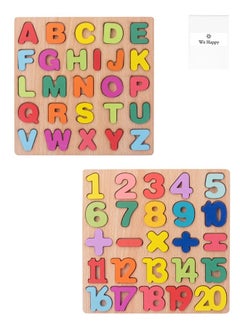 We Happy 53 Pieces Wooden Learning Puzzle Toy for Toddlers A to Z Alphabet, 1 to 20 Counting Numbers Early Educational Boards - (Set of 2)  - Image 1