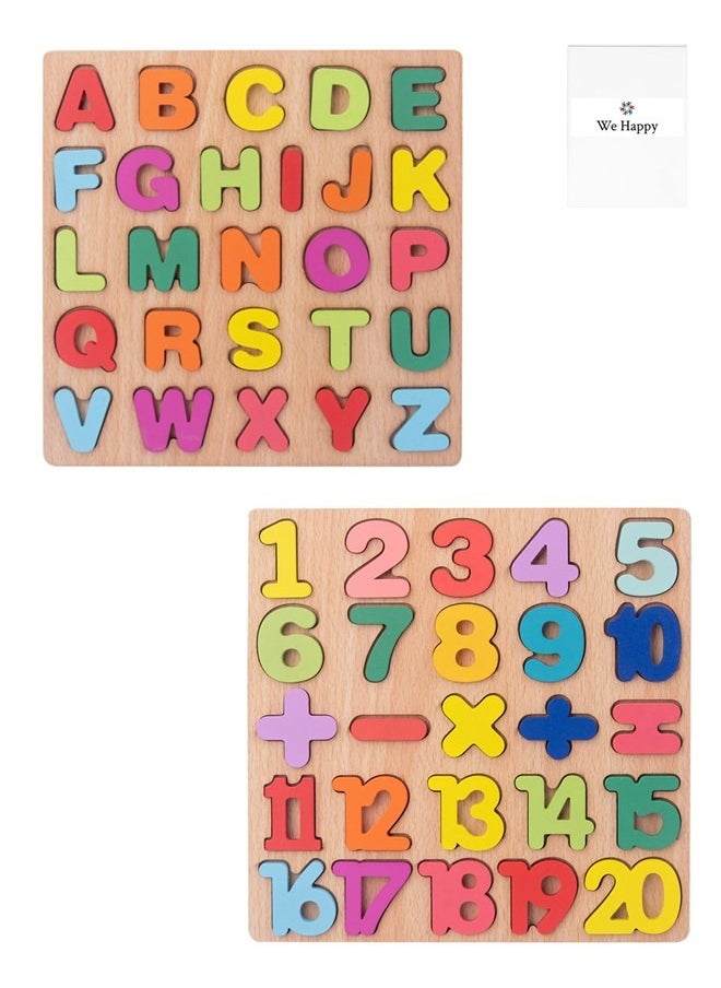 We Happy - 53 Pieces Wooden Learning Puzzle Toy for Toddlers A to Z Alphabet, 1 to 20 Counting Numbers Early Educational Boards - (Set of 2) - Image 1