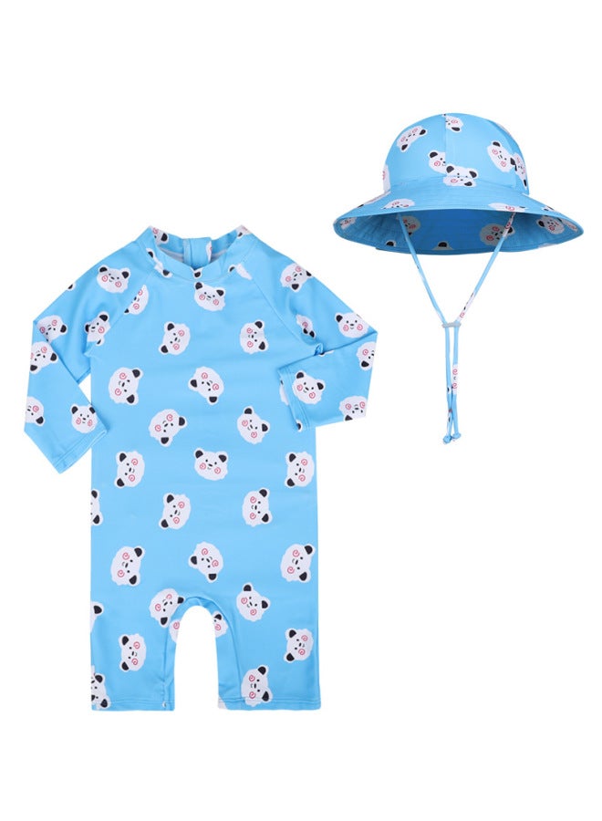 Loquat Children's Swimsuit 2024 Boys' And Girls' Baby One-piece Cute Sun Protection Kids' Baby Toddler Swimsuit-Color:341 Blue Sheep Matching Sun Hat- - Image 1