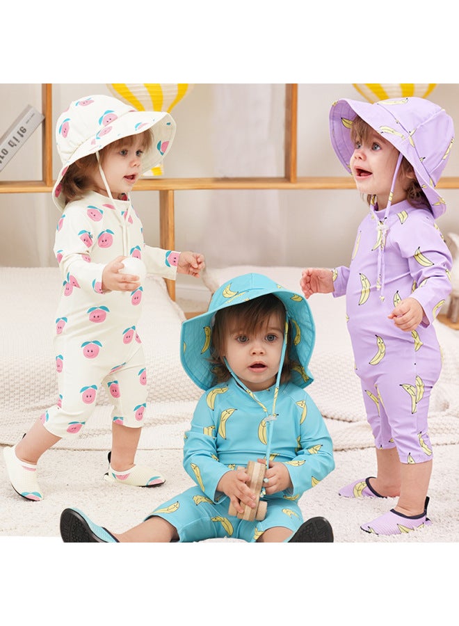 Loquat Children's Swimsuit 2024 Boys' And Girls' Baby One-piece Cute Sun Protection Kids' Baby Toddler Swimsuit-Color:341 Blue Sheep Matching Sun Hat- - Image 2