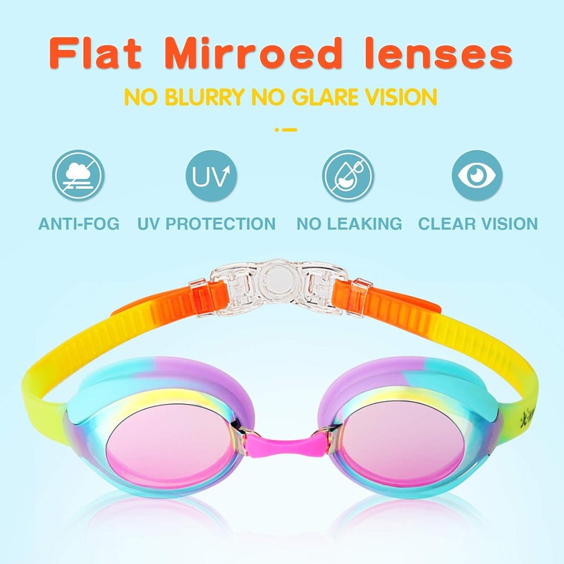 Keary Kids Swim Goggles for Toddler Kids Youth(3-12),Anti-Fog Waterproof Anti-UV Clear Vision Water Pool Goggles - Image 2