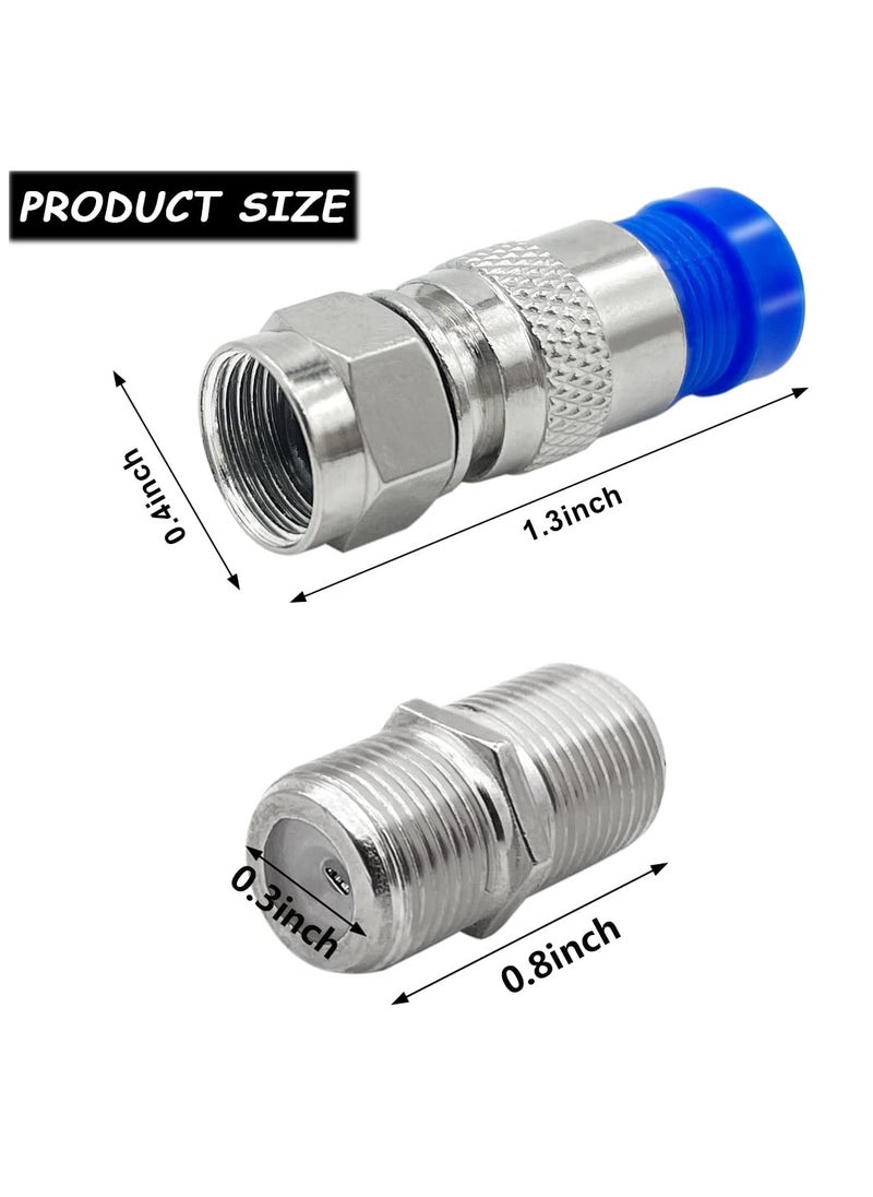 SANMUGEED - 6 Pack RG6 F Type Compression Connector + 9 Pcs Coaxial Cable Extender Connector, F-Type Coaxial Cable Coax Converter Wire Connector Adapter Female to Female for TV Cables - Image 1
