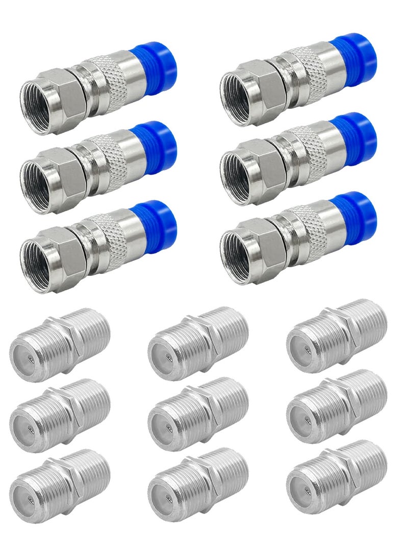 SANMUGEED - 6 Pack RG6 F Type Compression Connector + 9 Pcs Coaxial Cable Extender Connector, F-Type Coaxial Cable Coax Converter Wire Connector Adapter Female to Female for TV Cables - Image 1