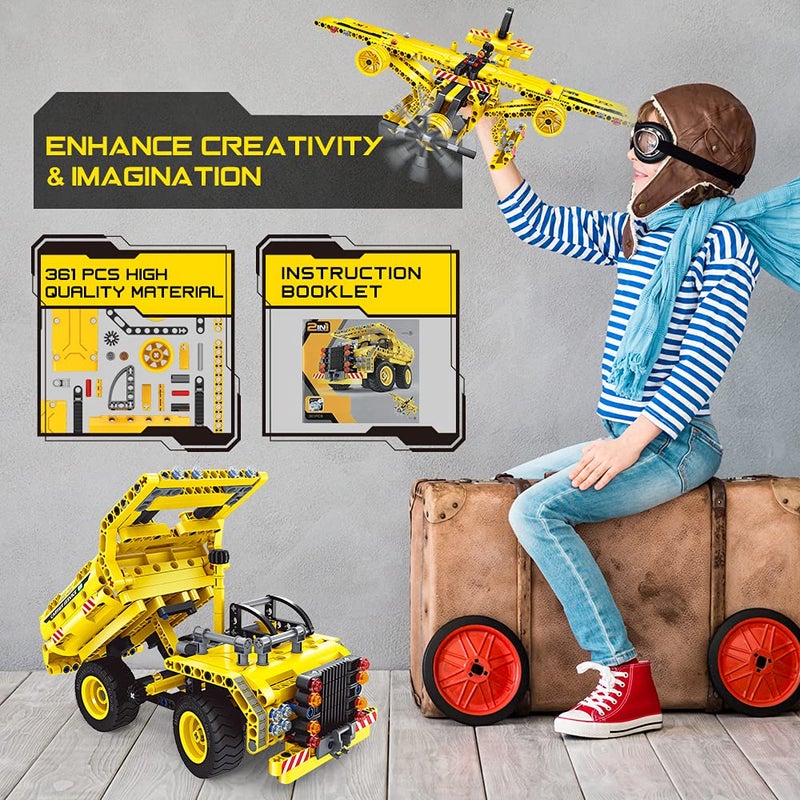 BAODLON STEM / Building Toy for Ages 5, 6, 7, 8, 9, 10, 11, 12 Years Old Kid, Boy, Girl - 2-in-1 Truck Airplane Take Apart Toy, 361 Pcs DIY Building Kit, Learning Engineering Construction Toy, Ideal Gift - Image 2