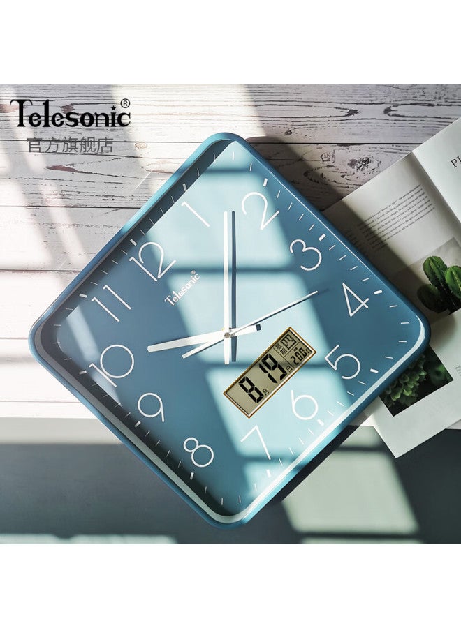 Telesonic Square Wall Clock Living Room Creative Home Perpetual Calendar Quartz Clock Minimalist Calendar Bedroom Wall Hanging 33cm