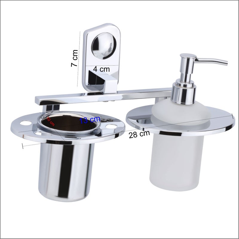ORCE BATH ARTICLE soap Dispenser with Toothbrush Holder for washbasin Liquid Dispenser and Brush Holder for Bathroom Tumbler Holders dispensers(304 Stainless Steel,Chrome Finish,Frosted Glass) CM25 - Image 3