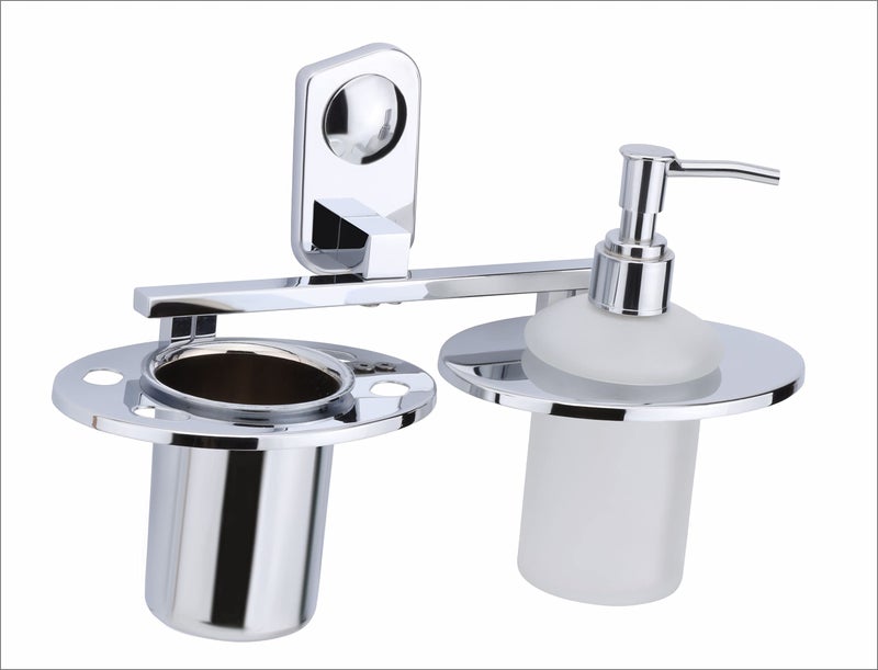 ORCE BATH ARTICLE soap Dispenser with Toothbrush Holder for washbasin Liquid Dispenser and Brush Holder for Bathroom Tumbler Holders dispensers(304 Stainless Steel,Chrome Finish,Frosted Glass) CM25 - Image 4