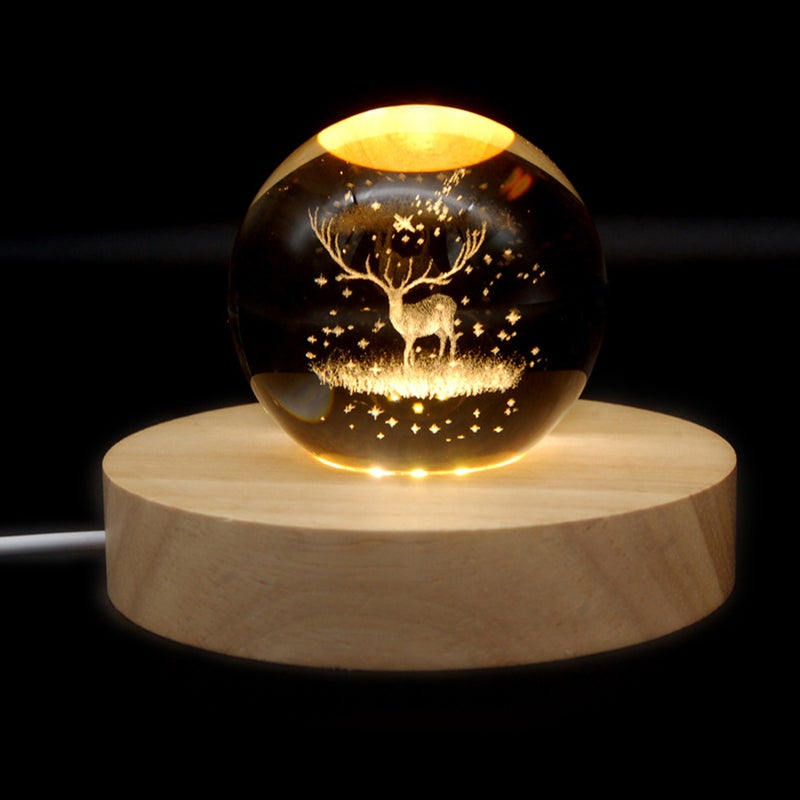 2pcs Wooded Lighted Display Base Crystal Sphere Glass Sphere Display Stand - Image 2