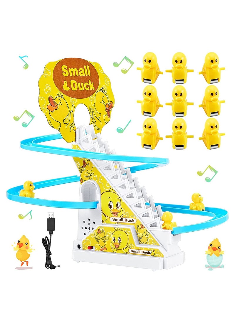 Cool Baby COOLBABY Duck Climbing Stairs Toy Rail Car Toy  Electric Music Climbing Stairs Toy Duck Race Track Set with LED Flashing Lights  - Image 1
