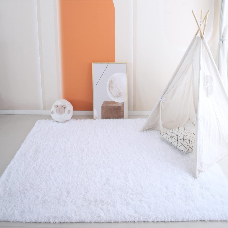 CAIYUECS Shag Area Rug,Indoor Ultra Soft Plush Rugs for Bedroom Living Room, Non-Skid Modern Nursery Faux Fur Rugs for Kids Room Home Decor (4x6 Feet, White) - Image 4