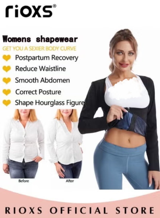 RIOXS Women's Sauna Suit, Sweat Body Shaper Jacket Long Sleeves Hot Waist Trainer for Ladies, Lightweight Comfortable Compression Shapewear Tops, Underbust Tummy Control Body Shaper Corset with Zipper, Sweat Fitness Shirt, Sauna Effect Tops, Weight Loss Waist Trainer for Ggym, Fitness, Running, Cycling, Jogging and More - Image 3
