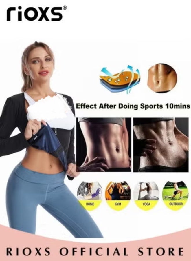 RIOXS Women's Sauna Suit, Sweat Body Shaper Jacket Long Sleeves Hot Waist Trainer for Ladies, Lightweight Comfortable Compression Shapewear Tops, Underbust Tummy Control Body Shaper Corset with Zipper, Sweat Fitness Shirt, Sauna Effect Tops, Weight Loss Waist Trainer for Ggym, Fitness, Running, Cycling, Jogging and More - Image 4