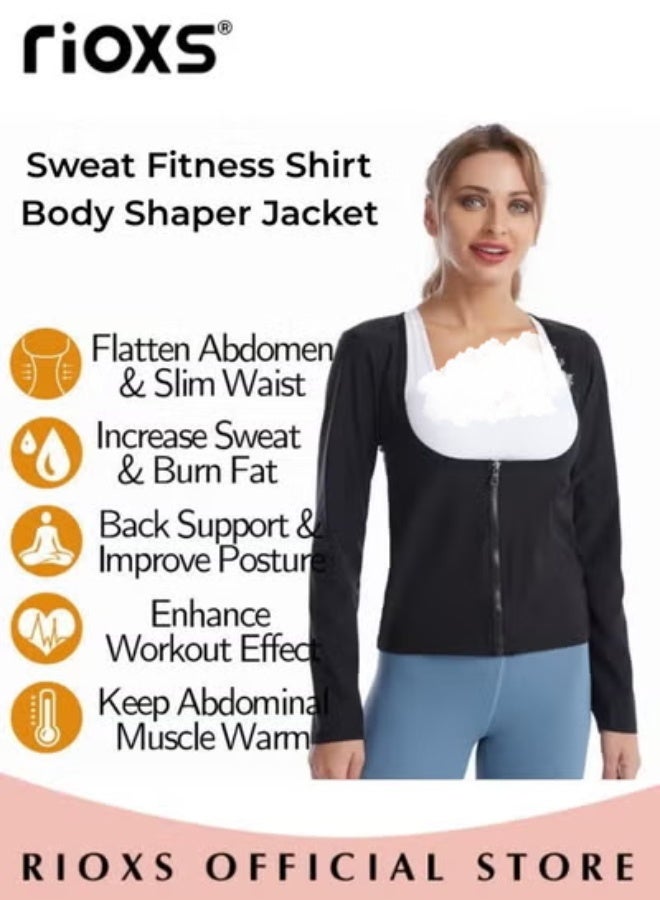 RIOXS Women's Sauna Suit, Sweat Body Shaper Jacket Long Sleeves Hot Waist Trainer for Ladies, Lightweight Comfortable Compression Shapewear Tops, Underbust Tummy Control Body Shaper Corset with Zipper, Sweat Fitness Shirt, Sauna Effect Tops, Weight Loss Waist Trainer for Ggym, Fitness, Running, Cycling, Jogging and More - Image 5