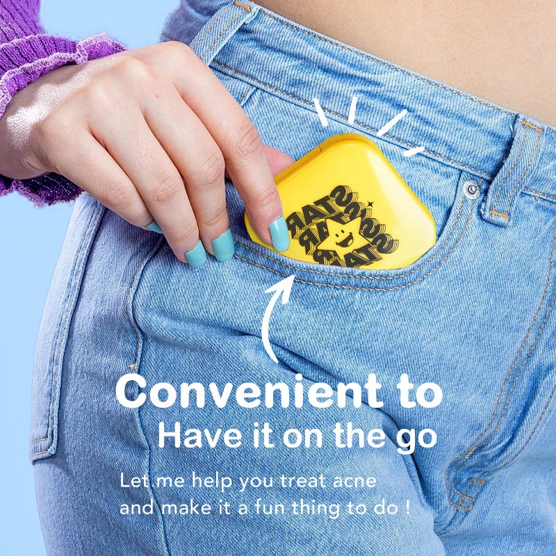 LitBear Cute Case with Pimple Patches for Face, Little Compact with Pink & Yellow Star Hydrocolloid Acne Patch, Blemish Patches, Zit Patches (120 Count) - Image 3