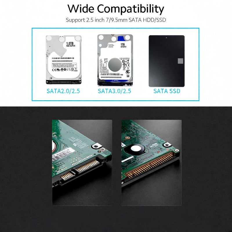 2.5 إنش حقيبة قرص صلب محاط HDD/SSD USB3.0 إرسال عالي السرعة تثبيت سهل مناسبة لـ HDD/SSD SATA بحجم 2.5 إنش - Image 5