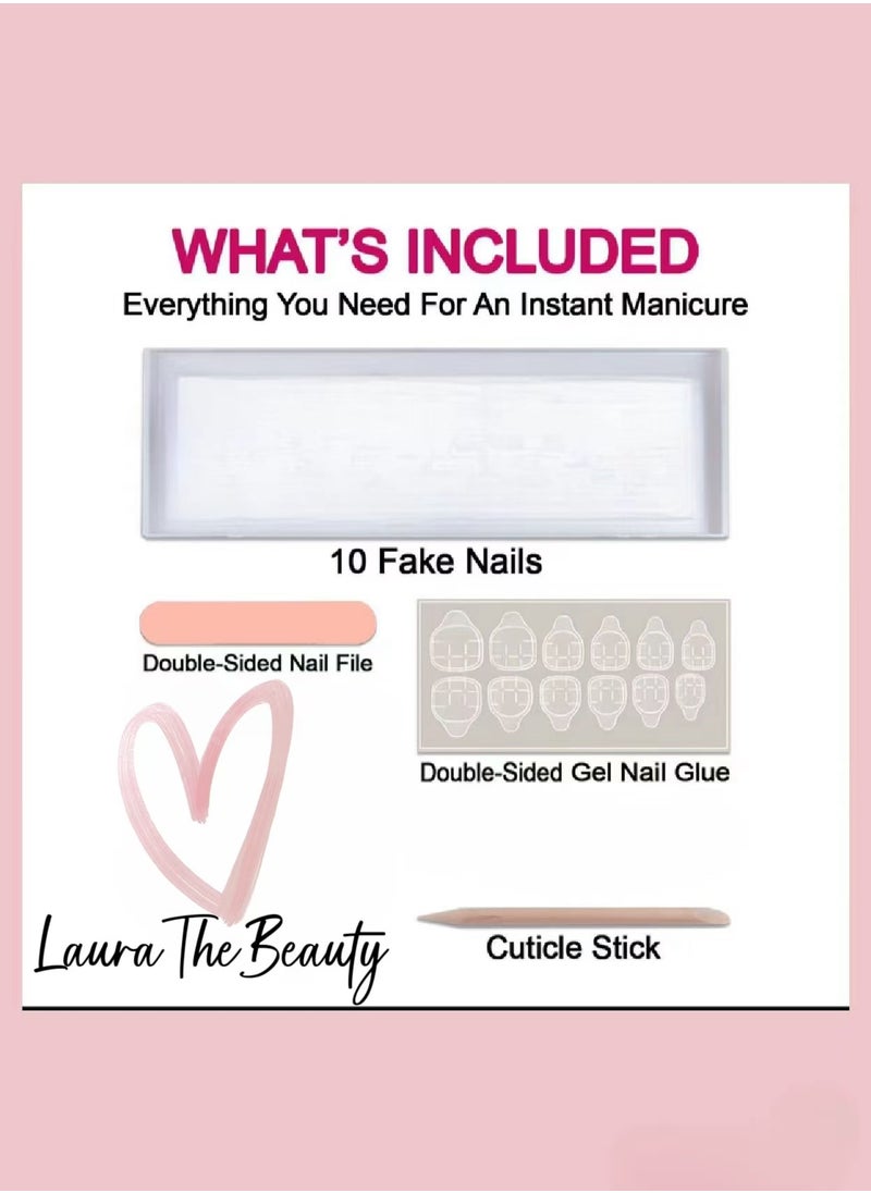 LauraTheBeauty - 【GoldenMuse】10 Pcs Rhinestone Nail Art False Nails Short Square Fake Nails Press on Nails with Wearing Tools - Image 1